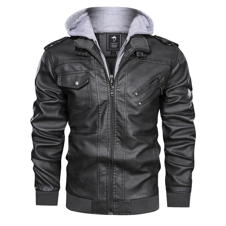 Herren Bomberjacke aus Lederimitat mit integriertem Kapuzen-Innerlayer und Utility-Taschen – Brevano