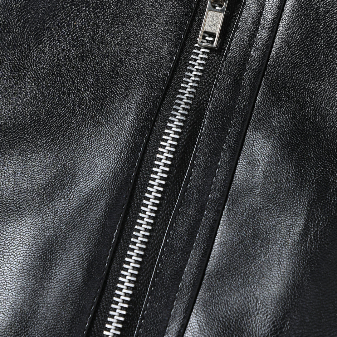Herren Modische Bikerlederjacke mit asymmetrischem Reißverschluss und stilvollen Details Echoarchiv