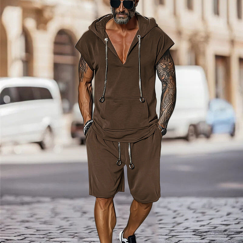 Herren lässiges Freizeit-Set mit stylischem Kapuzen-T-Shirt und Shorts Echoarchiv