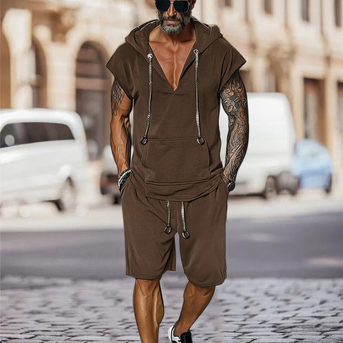 Herren lässiges Freizeit-Set mit stylischem Kapuzen-T-Shirt und Shorts Echoarchiv