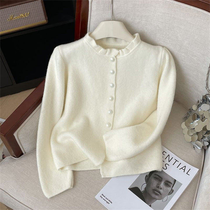Damen Elegante Strickjacke mit Rüschendetail Echo Archiv