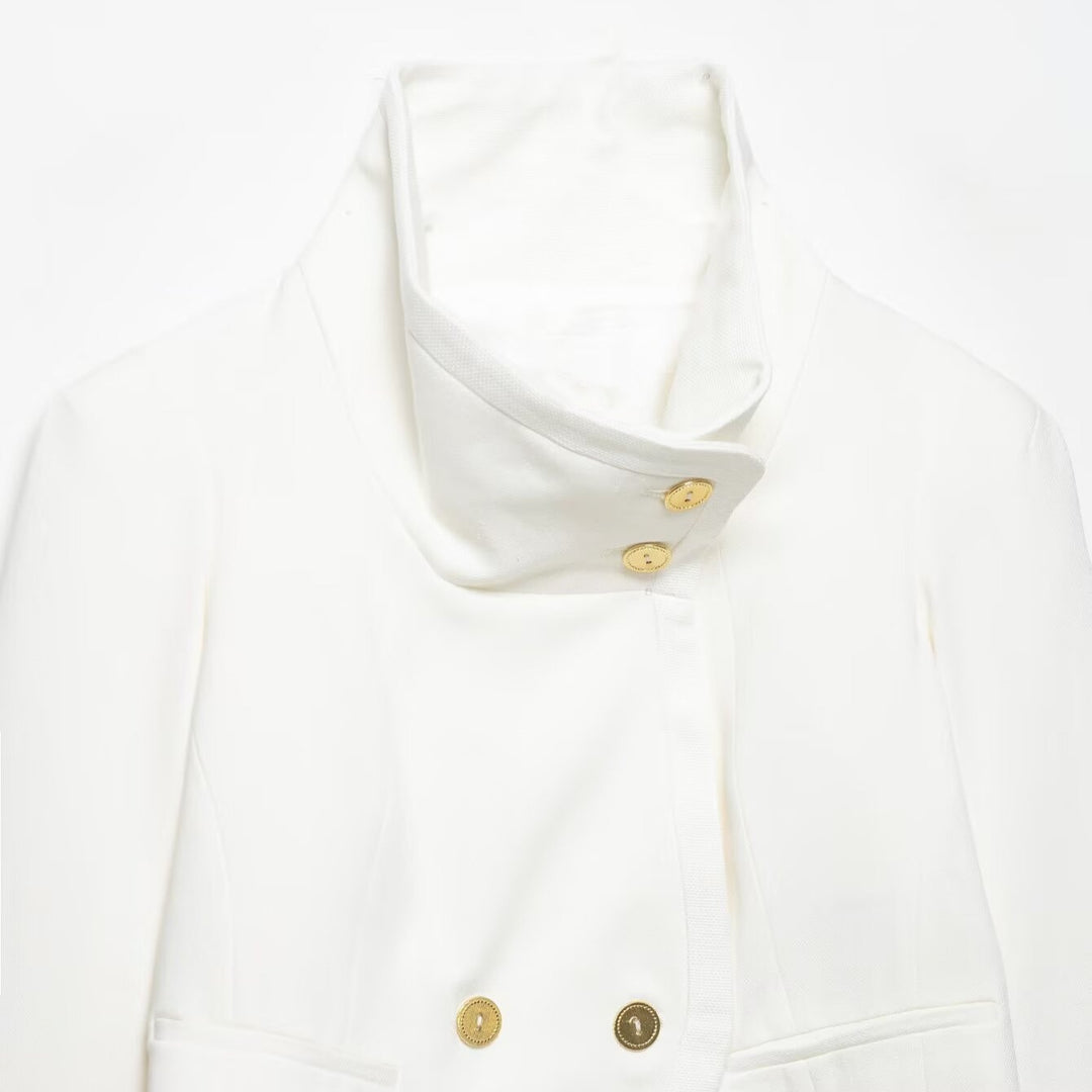 Damen Cropped-Blazer mit hohem Stehkragen, doppelreihiger Knopfleiste und Ziermanschetten Echo Archiv