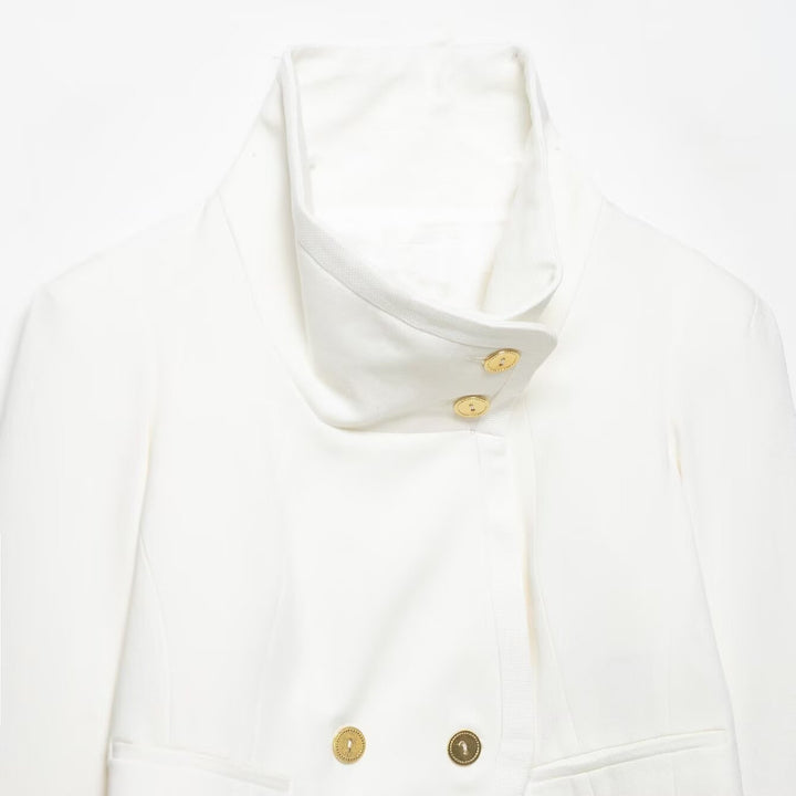 Damen Cropped-Blazer mit hohem Stehkragen, doppelreihiger Knopfleiste und Ziermanschetten Echo Archiv