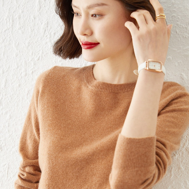 Damen Kurzgeschnittener Feinstrickpullover mit Rundhalsausschnitt und geripptem Bund Echoarchiv