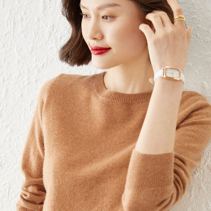 Damen Kurzgeschnittener Feinstrickpullover mit Rundhalsausschnitt und geripptem Bund Echoarchiv