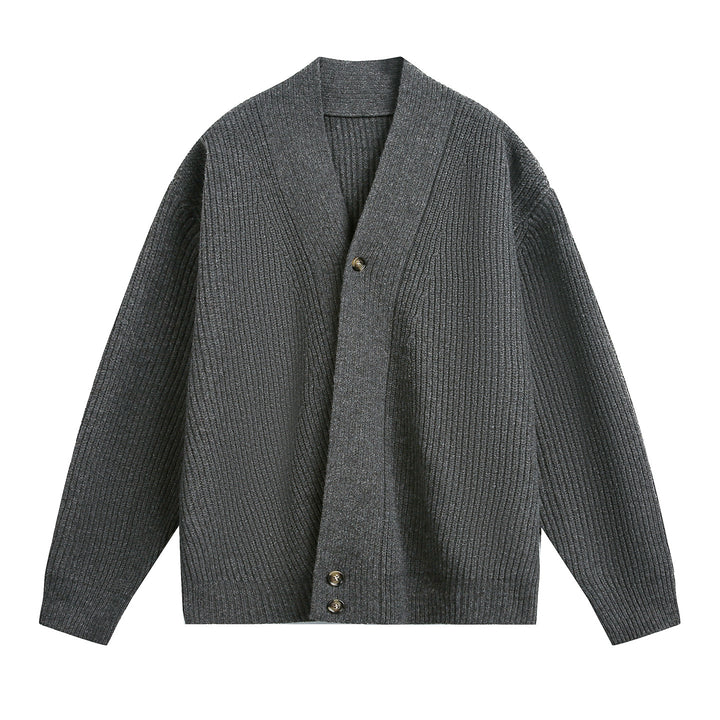 Unisex Oversize-Grobstrick-Cardigan mit Schalkragen, Rippenstruktur und asymmetrischer Knopfleiste Echo Archiv