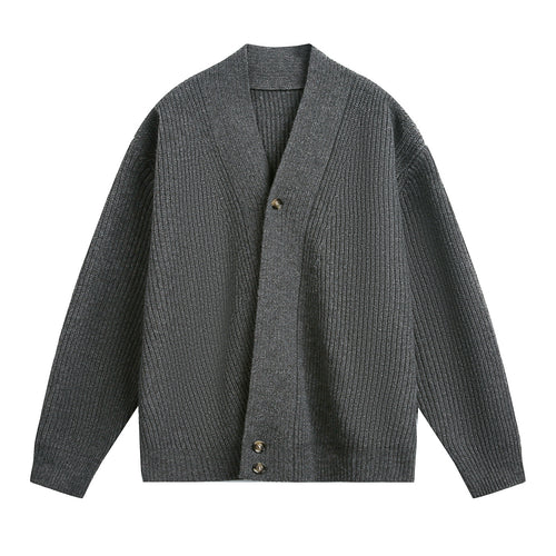 Unisex Oversize-Grobstrick-Cardigan mit Schalkragen, Rippenstruktur und asymmetrischer Knopfleiste Echo Archiv