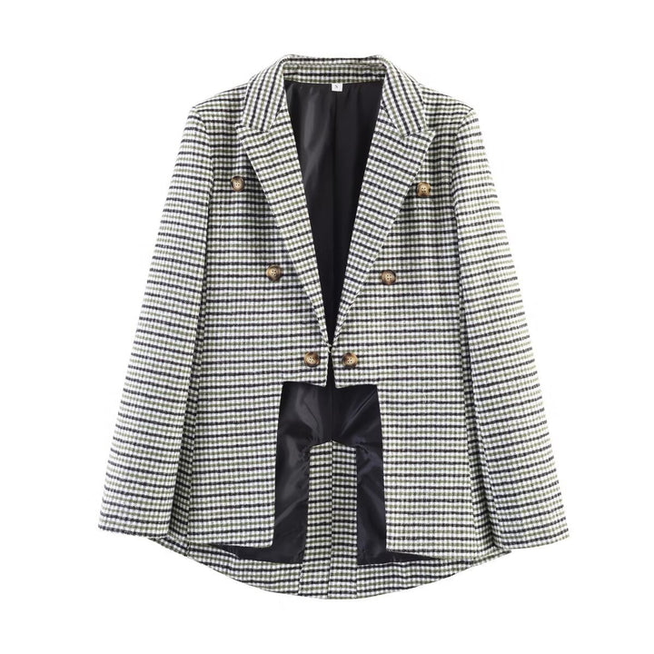 Damen Zweireihiger Hahnentritt-Blazer mit Schwalbenschwanz-Saum und Reverskragen Echo Archiv