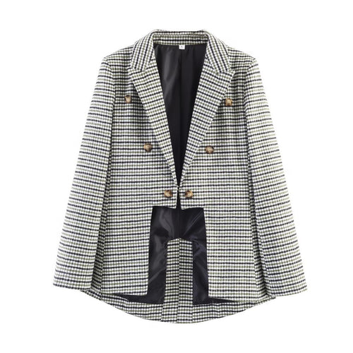 Damen Zweireihiger Hahnentritt-Blazer mit Schwalbenschwanz-Saum und Reverskragen Echo Archiv