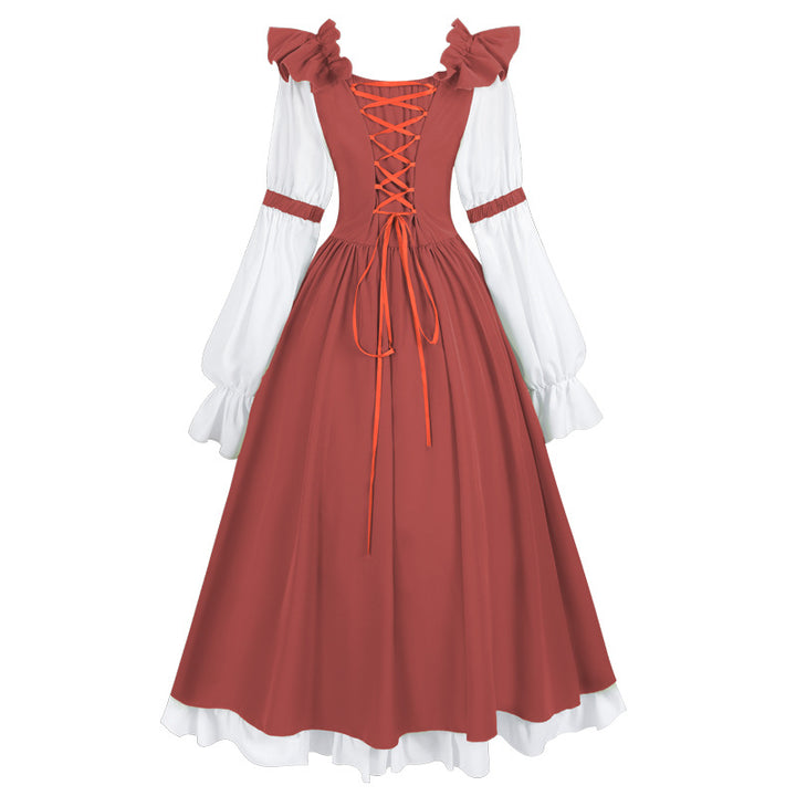Damen nan romantisches viktorianisches Kleid mit Rüschenkragen, taillierter Korsagenoptik und ausgestelltem Tellerrock Echo Archiv