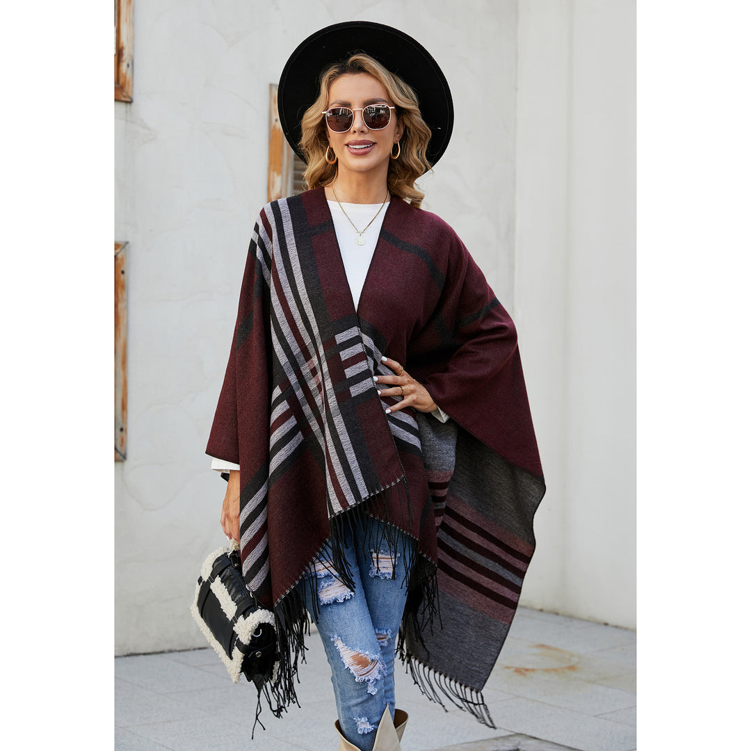 Damen Jacquard Poncho mit Paisley‑Muster – Avérine