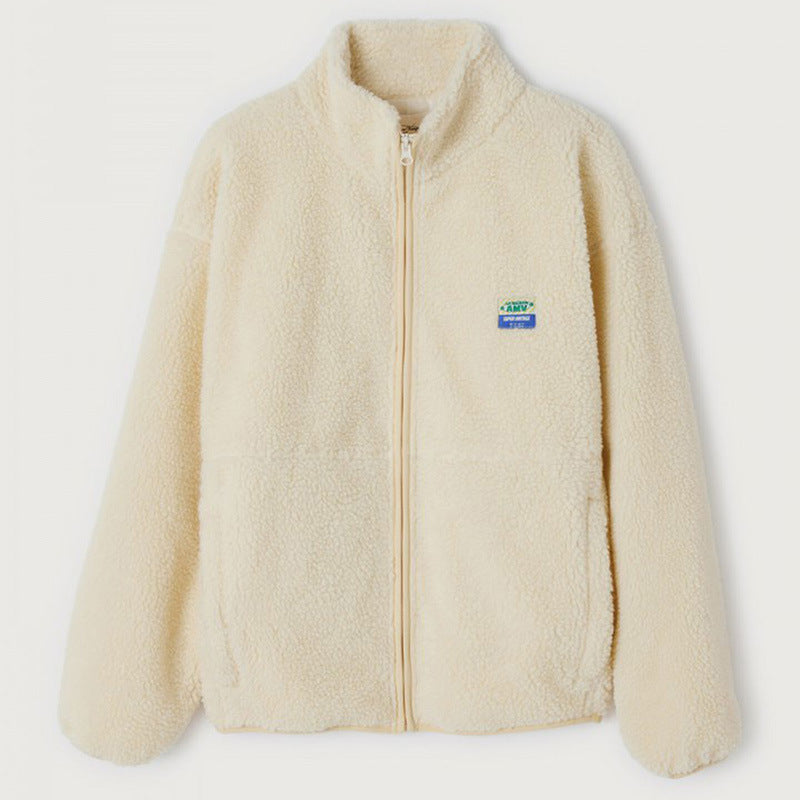 Damen Flauschige Fleecejacke mit hohen Kragen und seitlichen Taschen Echoarchiv