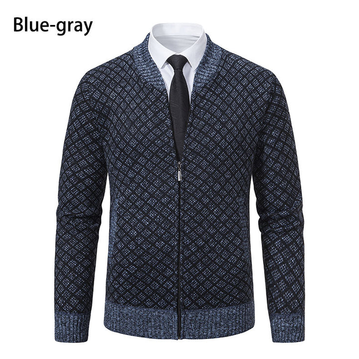 Herren modische Strickjacke mit modernem Zopfmuster und Reißverschluss Echoarchiv