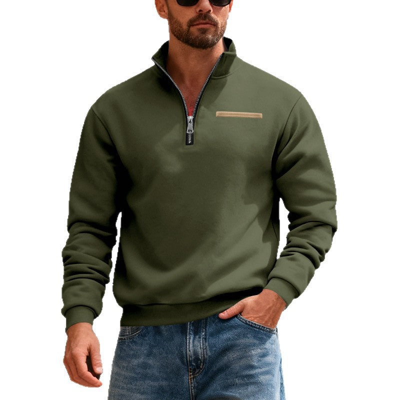 Herren nan Sweatshirt mit halbem Reißverschluss, Stehkragen und Brust-Welttasche Echo Archiv