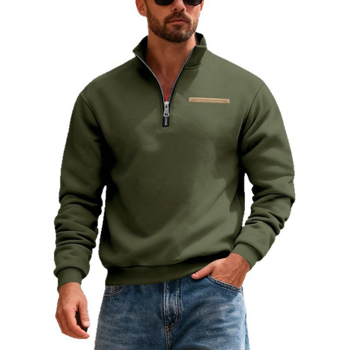 Herren nan Sweatshirt mit halbem Reißverschluss, Stehkragen und Brust-Welttasche Echo Archiv