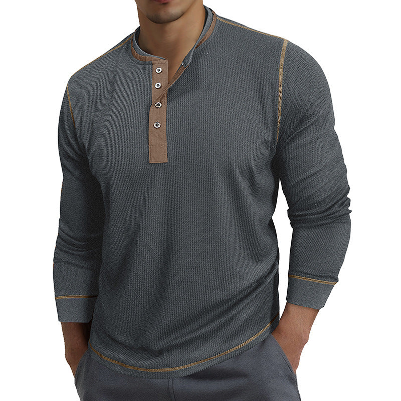 Herren Waffelstruktur Langarmshirt mit modischem Henley-Ausschnitt Echoarchiv