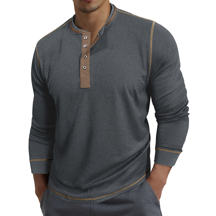 Herren Waffelstruktur Langarmshirt mit modischem Henley-Ausschnitt Echoarchiv