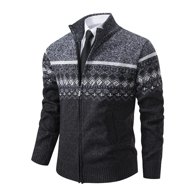 Herren Strickjacke mit modernem Muster und hohem Kragen Echoarchiv