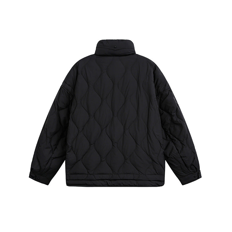 Damen Oversize gesteppte Jacke mit Stehkragen, Wellensteppung und Tunnelzug Echoarchiv