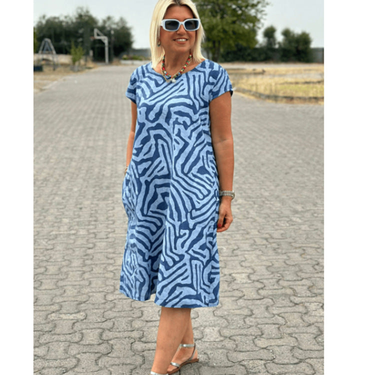 Damen nan knielanges A-Linien-Midikleid mit strukturierter Jacquardoptik und Rundhalsausschnitt Echo Archiv