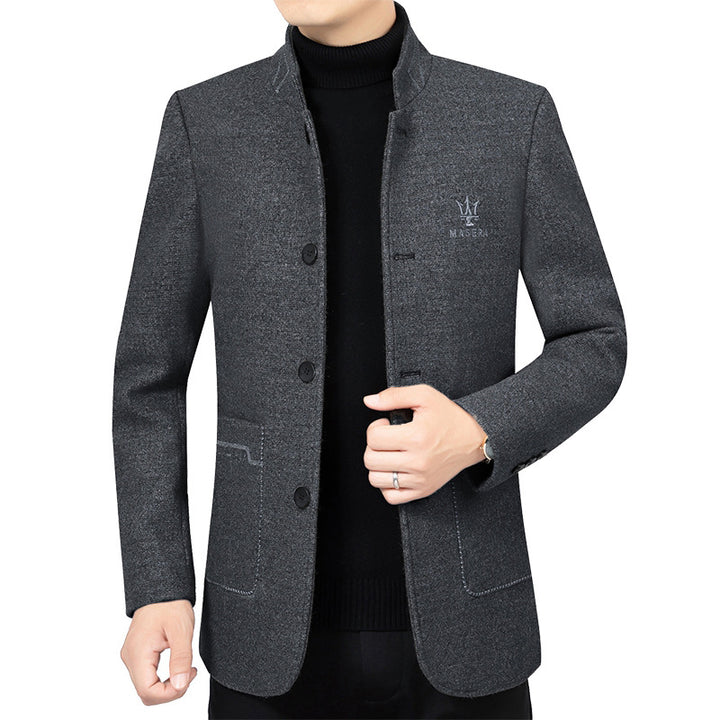 Herren Kurzblazer im Sakko-Stil mit Stehkragen und strukturierter Wollmischung – Tianoro