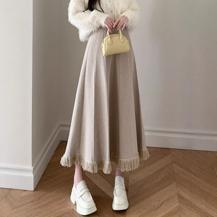 Damen Eleganter Maxirock mit Fransen Echo Archiv