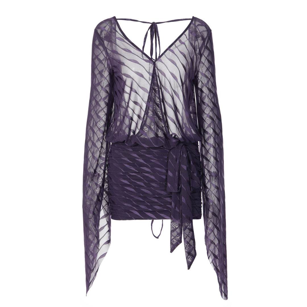 Damen Exklusives Minikleid mit tiefem V-Ausschnitt und fließenden Ärmeln Echo Archiv