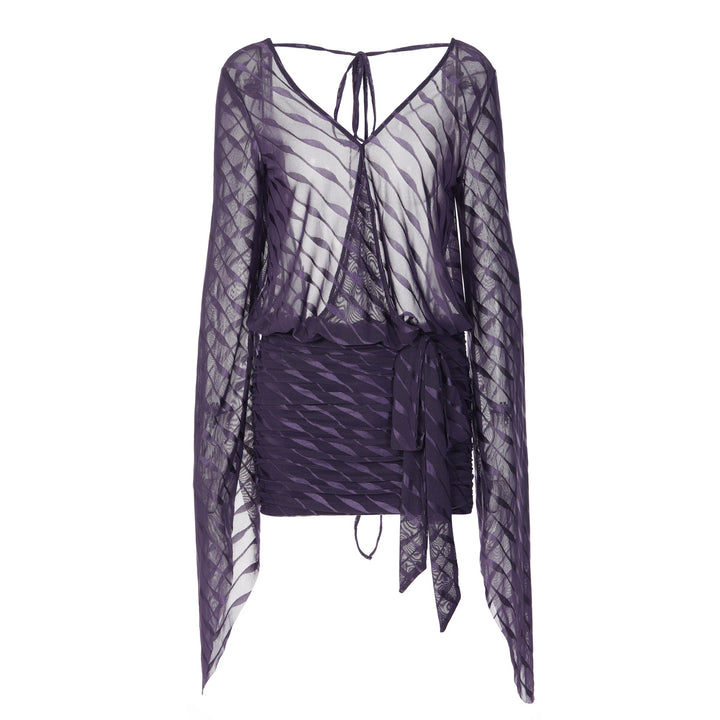 Damen Exklusives Minikleid mit tiefem V-Ausschnitt und fließenden Ärmeln Echo Archiv