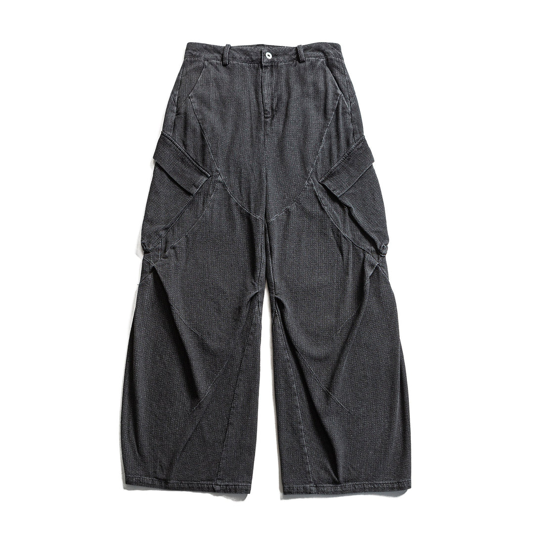 Damen Weite Cargo-Jeanshose mit hoher Taille, markanten Teilnähten und dekorativen Taschen Echoarchiv