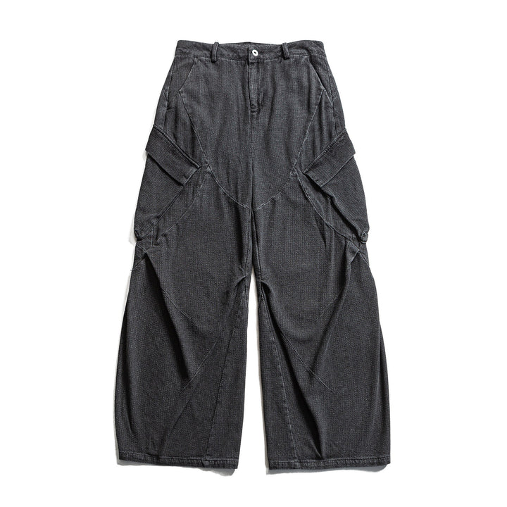 Damen Weite Cargo-Jeanshose mit hoher Taille, markanten Teilnähten und dekorativen Taschen Echoarchiv