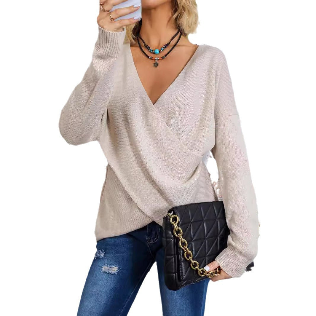 Damen Wickel-Strickpullover mit tiefem V-Ausschnitt und überschnittenen Ärmeln Echo Archiv