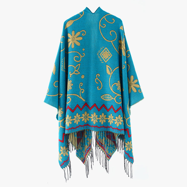 Damen Jacquard Überwurfcape aus feinem Strick mit Paisley-Bordüre Echo Archiv
