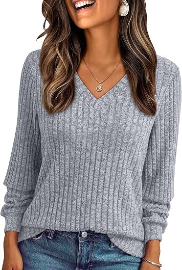 Damen Weicher Rippstrickpullover mit V-Ausschnitt Echo Archiv