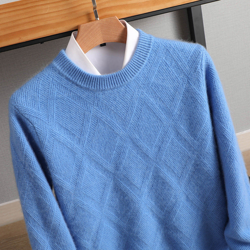 Herren Feiner Rautenstruktur Rundhalspullover aus Merino‑Blend mit softem Griff Echoarchiv