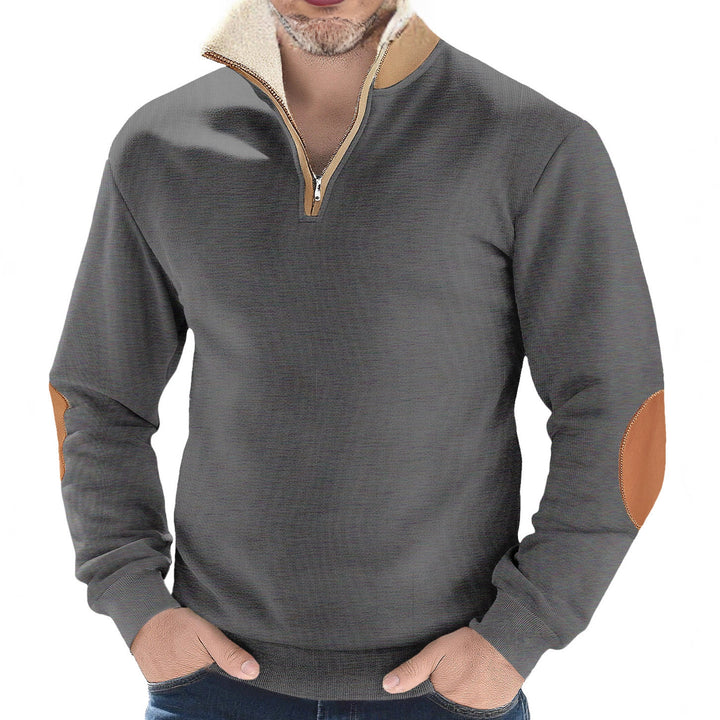 Herren Mikrofleece-Pullover mit Stehkragen und kontrastierenden Ellbogen-Patches Echoarchiv