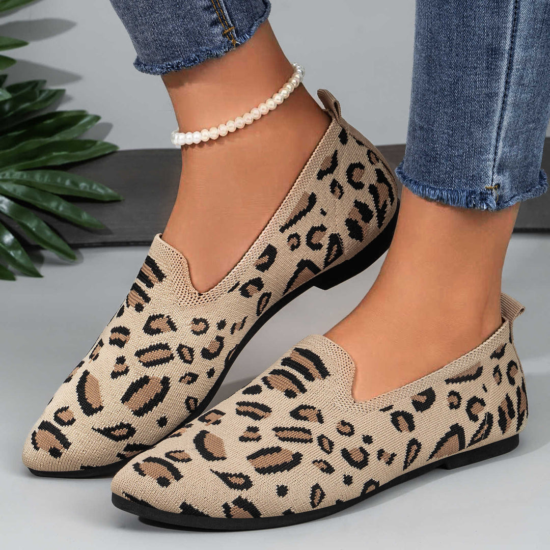 Damen nan gestrickter Slip-On Loafer mit Leo-Jacquard, gepolstertem Komfortfußbett und rutschfester EVA-Sohle Echo Archiv