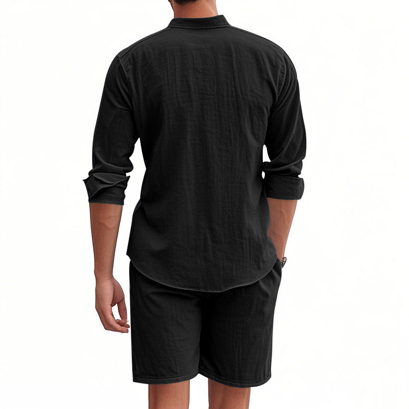 Herren Freizeit-Casual Set mit langärmligem Hemd und Shorts Echoarchiv