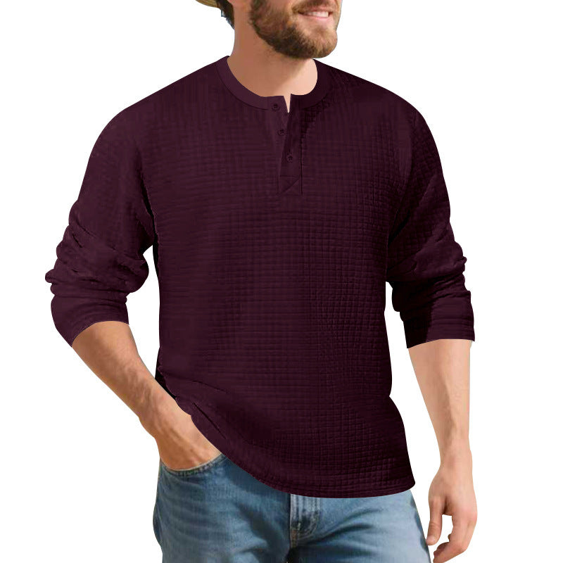 Herren Langarm Henley-Shirt aus komfortablem Waffelmaterial mit Knopfleiste Echoarchiv