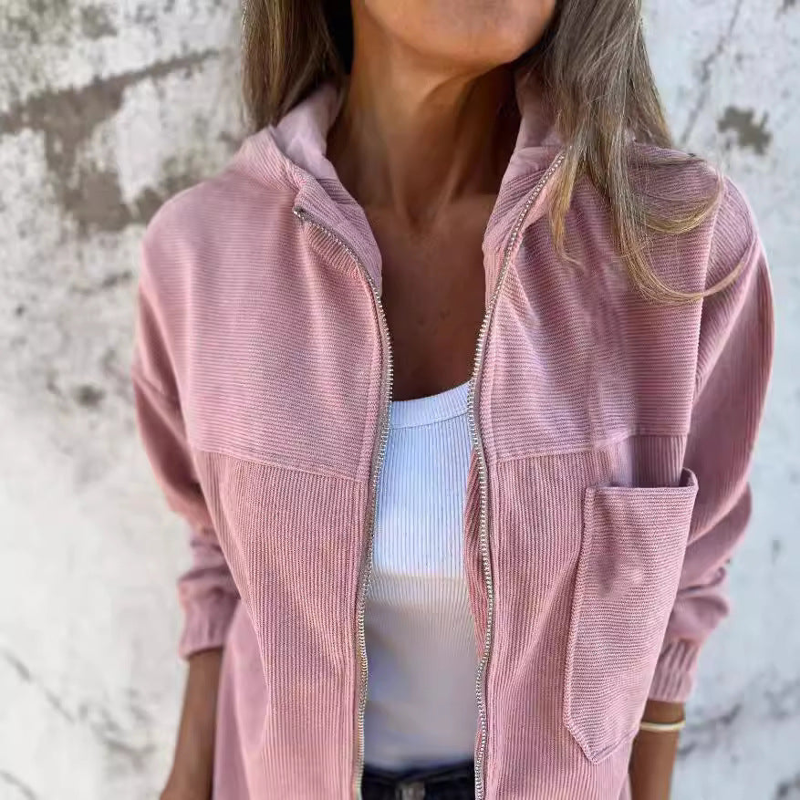 Damen nan Feincord-Übergangsjacke mit Kapuze, Reißverschluss, elastischen Bündchen und seitlichen Eingrifftaschen Echo Archiv