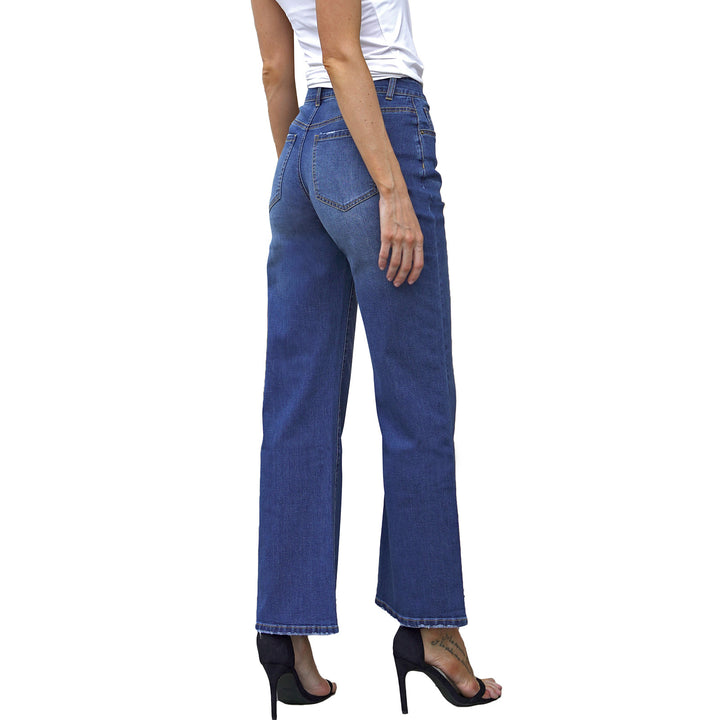 Damen Hochtaillierte gerade geschnittene Cropped-Jeans mit rohem Saum Echo Archiv