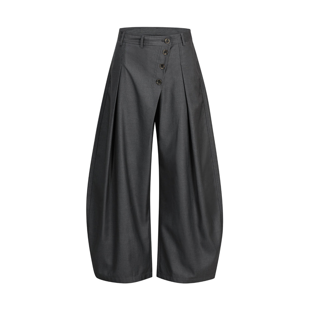 Damen Modische Weitgeschnittene Hose mit Knopfdetails Echoarchiv