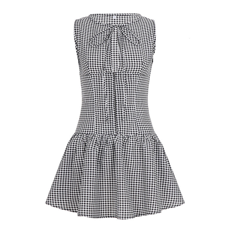 Damen sommerliches Vichy-Kleid mit verspieltem Volant und Bindeband Echo Archiv
