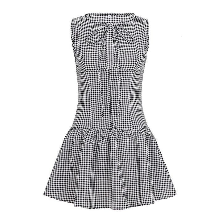 Damen sommerliches Vichy-Kleid mit verspieltem Volant und Bindeband Echo Archiv