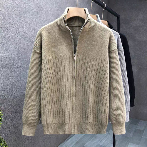 Herren Oversize Feinstrick-Pullover mit halbem Reißverschluss und markanter Rippenstruktur Echoarchiv