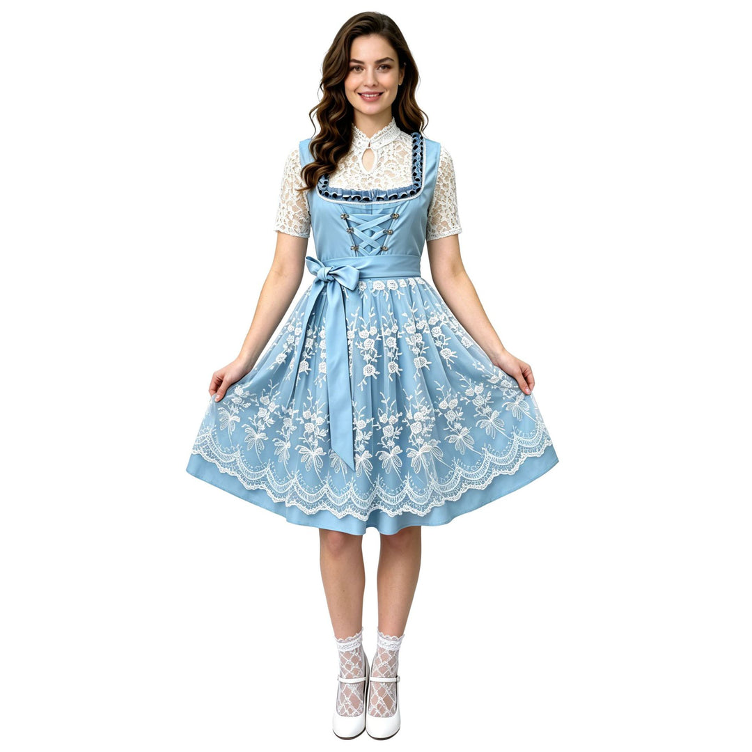 Damen nan traditionelles Dirndlkleid mit Spitzenbluse, geschnürtem Mieder und mehrlagigem Rock Echo Archiv