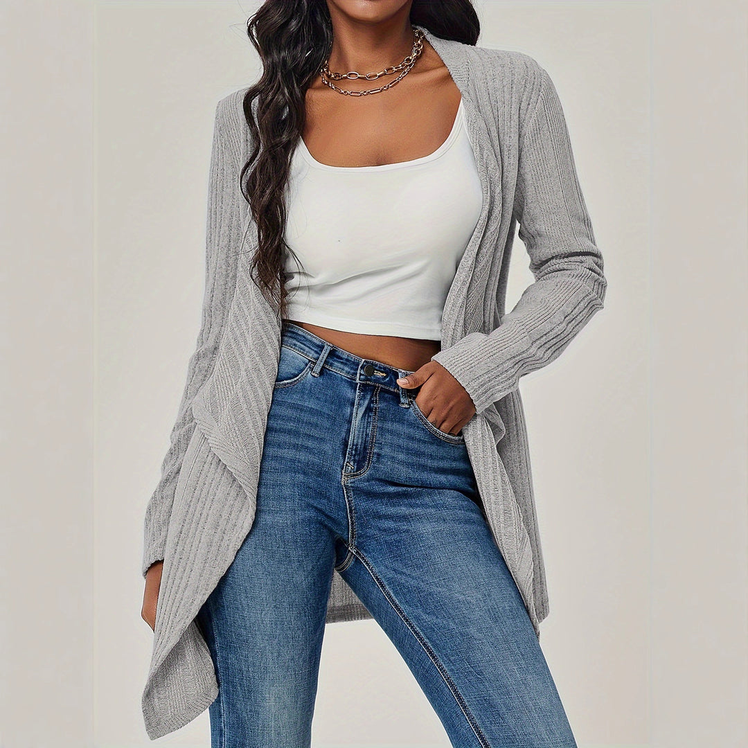 Damen Offener Rippstrick-Cardigan mit Wasserfallkragen Echoarchiv