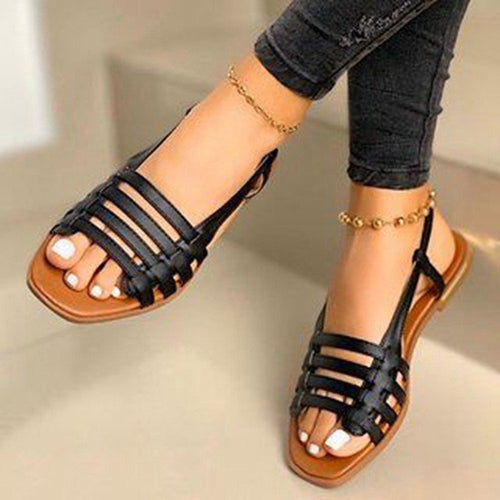 Damen Geflochtene Riemchen‑Slingback‑Sandalen mit quadratischer Zehenpartie und flacher Laufsohle – Sorelia