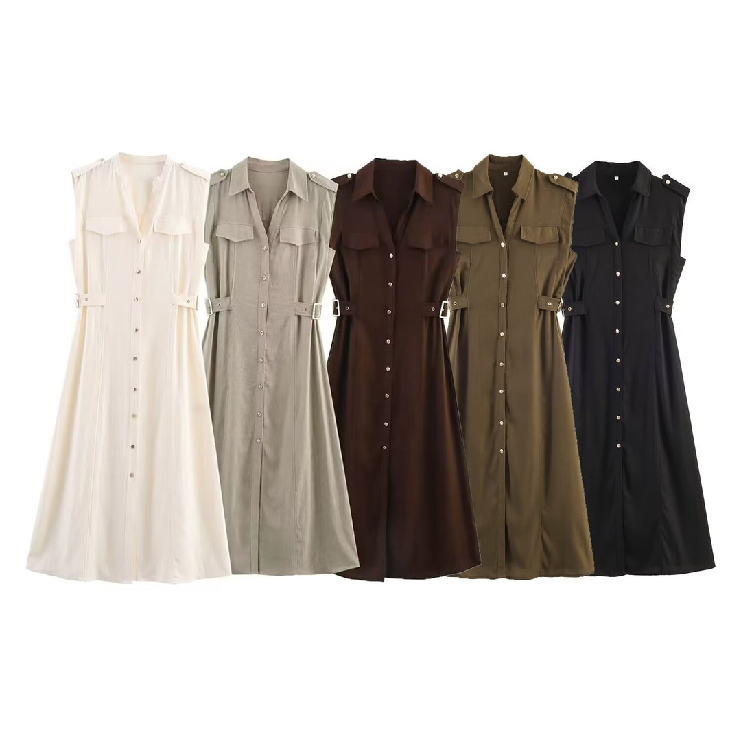Damen Hemdblusenkleid mit praktischen Taschen und modischem Taillengürtel Echo Archiv