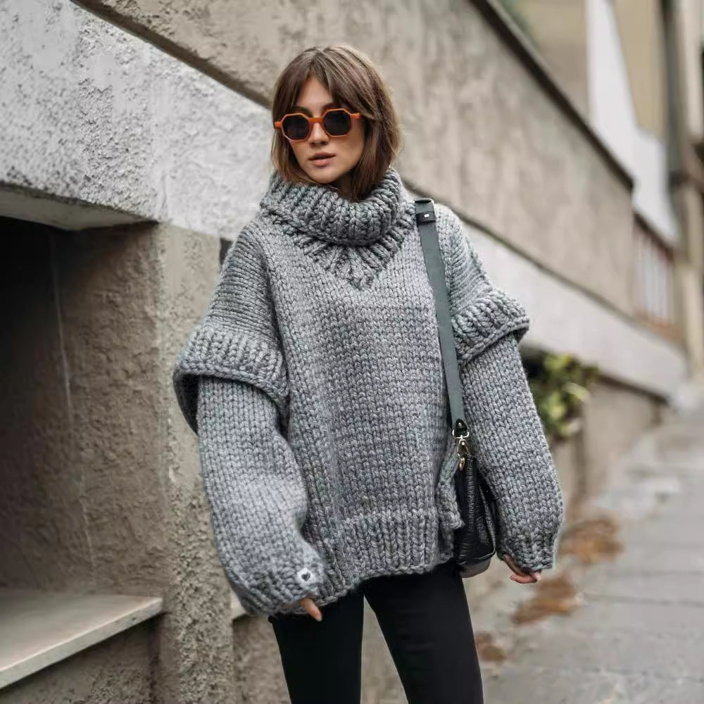 Damen Oversize Grobstrickpullover mit hohem Rollkragen Echoarchiv
