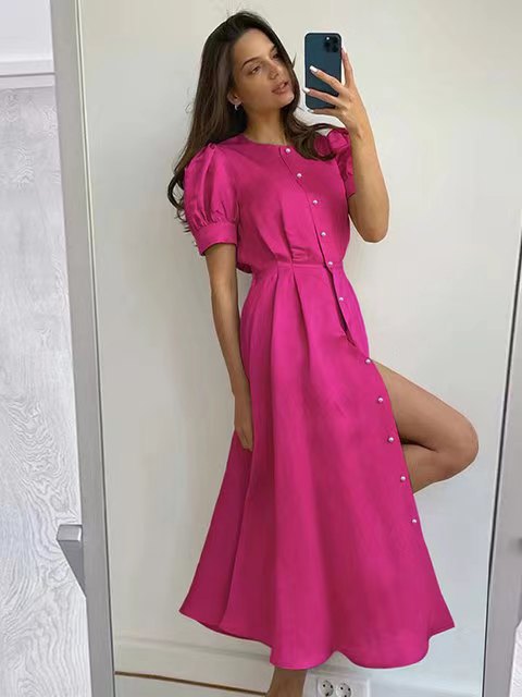 Damen Midi-Kleid mit Puffärmeln und schimmerndem Satin-Finish Echo Archiv
